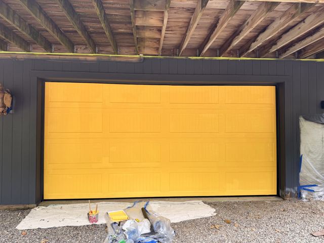 Garage door painted yellow